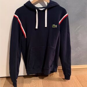 Lacoste Men's Navy Hoodie with Red and White Accents